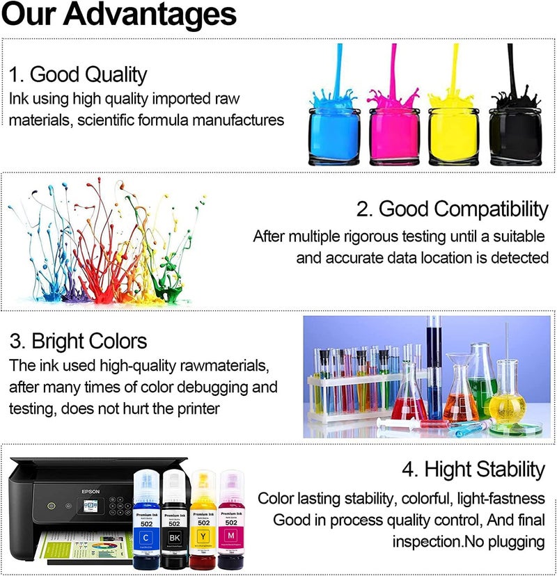 Printers Jack Compatiable T522 Refill Ink Bottle Kit for Supertank ET-2800 ET-4700 ET-4800 ET-2710 ET-2720, ET-2803 Printer, 4 Packs - Image 4